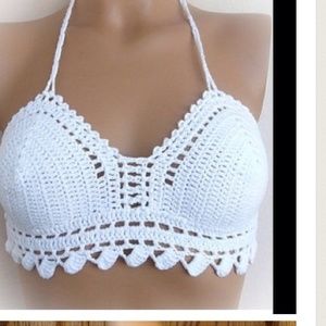 White Crochet Coachella Festival Boho Halter Top